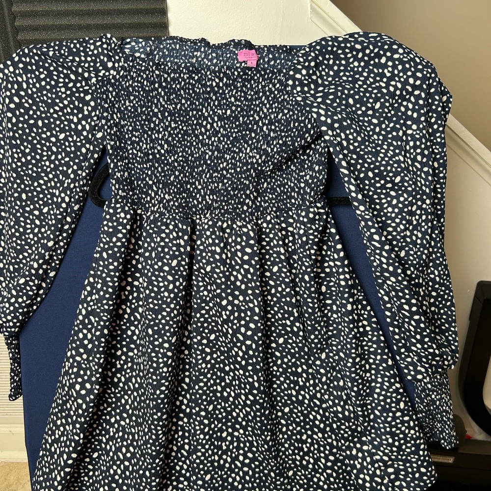 Mi Ami Francesca's Women's Navy Polka‎ Dot Dress Size Large